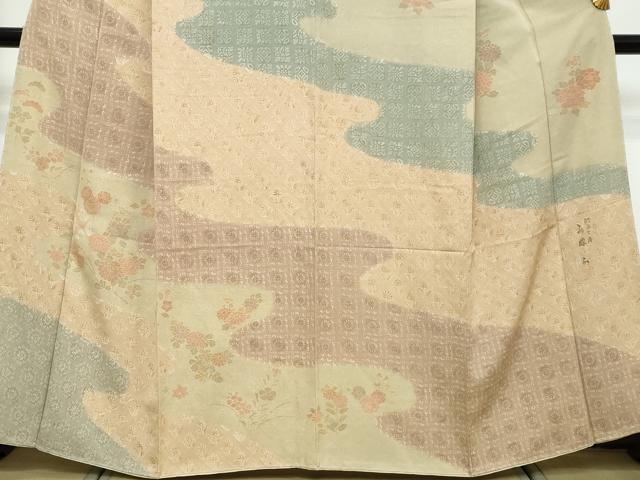 平和屋着物●訪問着　作家物　流水草花文　金彩　正絹　逸品　未使用　DABK0452ud
