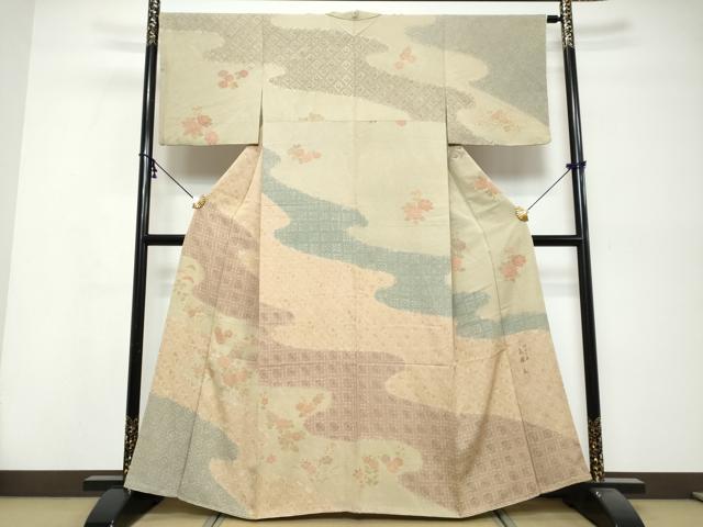 平和屋着物●訪問着　作家物　流水草花文　金彩　正絹　逸品　未使用　DABK0452ud