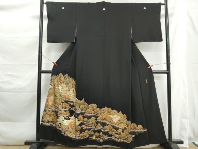 平和屋着物■豪華黒留袖　作家物　風景樹林文　金銀彩　正絹　逸品　DABK3489qa