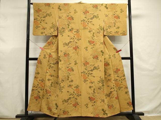 平和屋着物■上質な小紋　手描き　草花文　金彩　正絹　逸品　未使用　DABJ9503ya