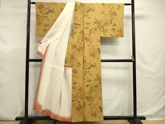 平和屋着物■上質な小紋　手描き　草花文　金彩　正絹　逸品　未使用　DABJ9503ya