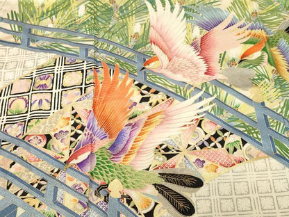 平和屋着物■豪華振袖　刺繍　渡り橋雀吉祥松葉文　暈し染め　金銀彩　正絹　逸品　CABM1784ev