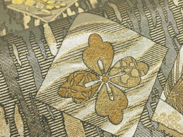 平和屋着物▼六通柄袋帯　色紙花文　金銀糸　正絹　逸品　DABJ1978az
