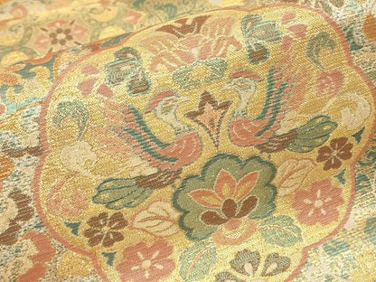 平和屋着物▼六通柄袋帯　古代彫金紋　正倉院向かい鳥花文　正絹　逸品　DABJ1997az
