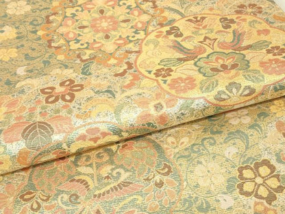 平和屋着物▼六通柄袋帯　古代彫金紋　正倉院向かい鳥花文　正絹　逸品　DABJ1997az