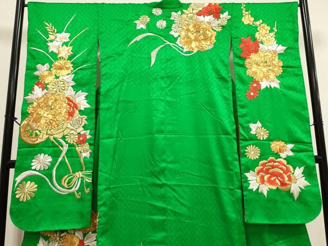 平和屋本店●お引きずり・お引き摺り・引き振袖　和装　結婚式　舞妓　芸妓　芸者　衣装　総刺繍　駒刺繍　草花文　正絹　DABK1435cd