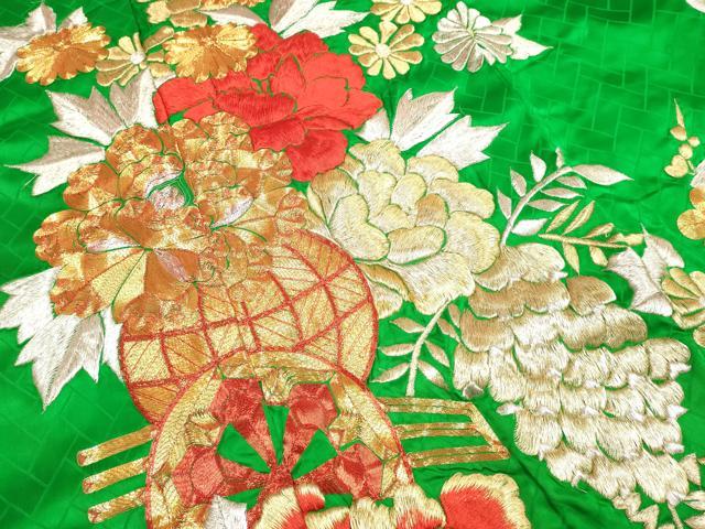 平和屋本店●お引きずり・お引き摺り・引き振袖　和装　結婚式　舞妓　芸妓　芸者　衣装　総刺繍　駒刺繍　草花文　正絹　DABK1435cd