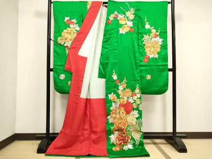 平和屋本店●お引きずり・お引き摺り・引き振袖　和装　結婚式　舞妓　芸妓　芸者　衣装　総刺繍　駒刺繍　草花文　正絹　DABK1435cd