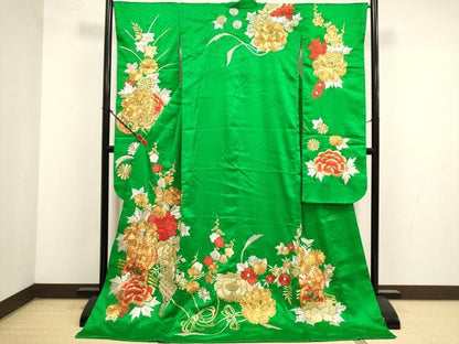 平和屋本店●お引きずり・お引き摺り・引き振袖　和装　結婚式　舞妓　芸妓　芸者　衣装　総刺繍　駒刺繍　草花文　正絹　DABK1435cd