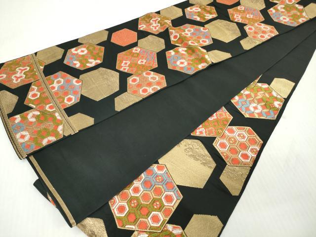 平和屋着物◎六通柄　京本袋帯　吉祥文　黒地　金糸　正絹　逸品　DABJ3460ea