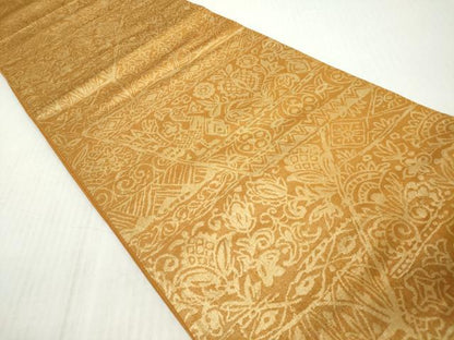 平和屋着物◎六通柄袋帯　壁画花鳥文　金糸　正絹　逸品　DABJ3512ea