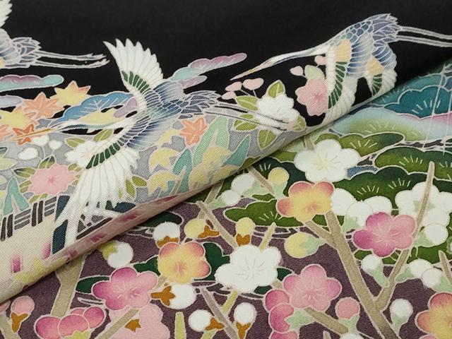 平和屋着物●豪華黒留袖　友禅　作家物　越前海峡　飛鶴草花文　暈し染め　正絹　逸品　DABK0497ud