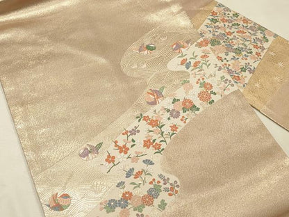 平和屋着物◎九寸名古屋帯　唐織　鴛鴦花文　金糸　正絹　逸品　DABK2522op