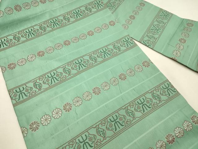 平和屋着物◎九寸名古屋帯　ふくれ織　横段花文　銀糸　正絹　逸品　DABK2557op