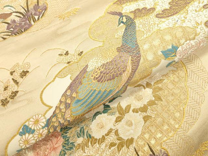 平和屋本店▼六通柄袋帯　唐織　雲取孔雀文　本金箔　正絹　逸品　DABK2640op