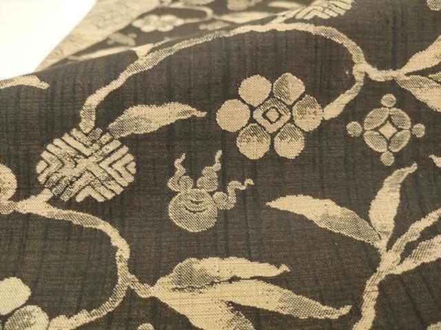 平和屋着物●六通柄袋帯　まわた紬　笹蔓文　正絹　逸品　AABM4662pf