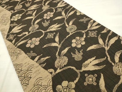 平和屋着物●六通柄袋帯　まわた紬　笹蔓文　正絹　逸品　AABM4662pf