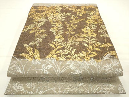 平和屋着物●西陣　織楽浅野　六通柄袋帯　草花文　金銀糸　正絹　逸品　AABM4660pf