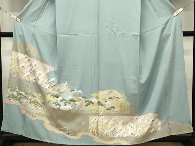 平和屋着物●豪華色留袖　作家物　群鶴松文　金銀彩　正絹　逸品　CABM5059gh