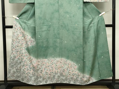 平和屋着物●訪問着　刺繍　型染め　舞桜文　暈し染め　金糸　正絹　逸品　CABM5049gh
