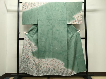平和屋着物●訪問着　刺繍　型染め　舞桜文　暈し染め　金糸　正絹　逸品　CABM5049gh