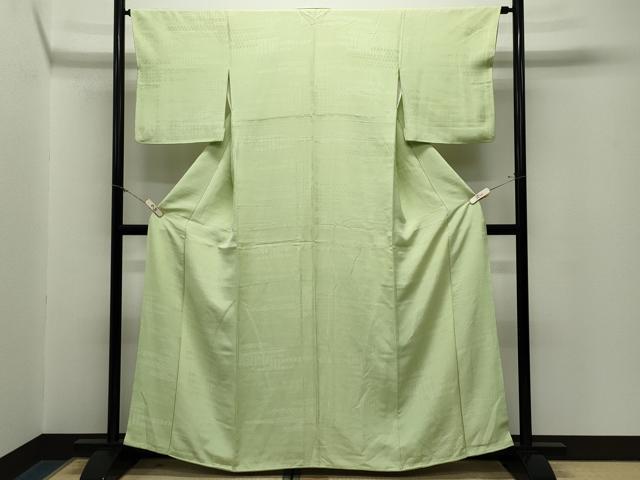 平和屋着物●上質な色無地　エ霞吉祥地紋　若葉色　正絹　逸品　CABM5075gh