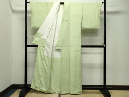 平和屋着物●上質な色無地　エ霞吉祥地紋　若葉色　正絹　逸品　CABM5075gh
