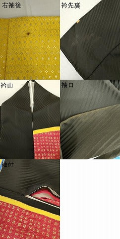 平和屋着物●希少　GIVENCHY　ジバンシー　振袖　幾何学格子　黒地　金彩　正絹　逸品　AABM5461cs