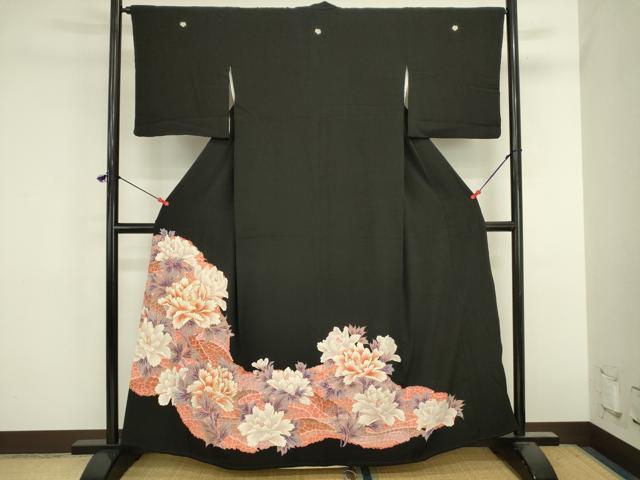 平和屋着物■豪華黒留袖　駒刺繍　牡丹　金彩　正絹　逸品　DABK6608ya
