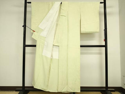 平和屋着物■上質な色無地　流水花地紋　若芽色　正絹　逸品　DABK6597ya
