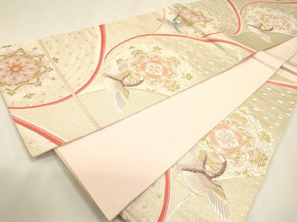 平和屋本店▼六通柄袋帯　唐織　九百錦　正倉院鳳凰花文　弐拾四金箔　正絹　逸品　DABJ7517fe