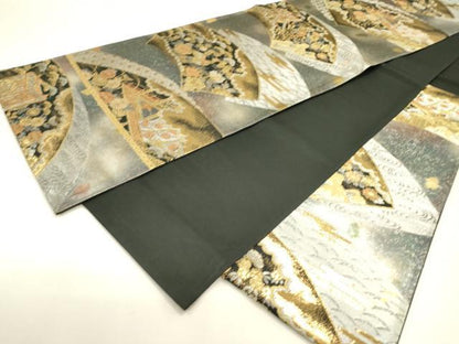 平和屋本店▼六通柄袋帯　地紙花鳥文　純金二重引箔織　正絹　逸品　DABJ7556fe
