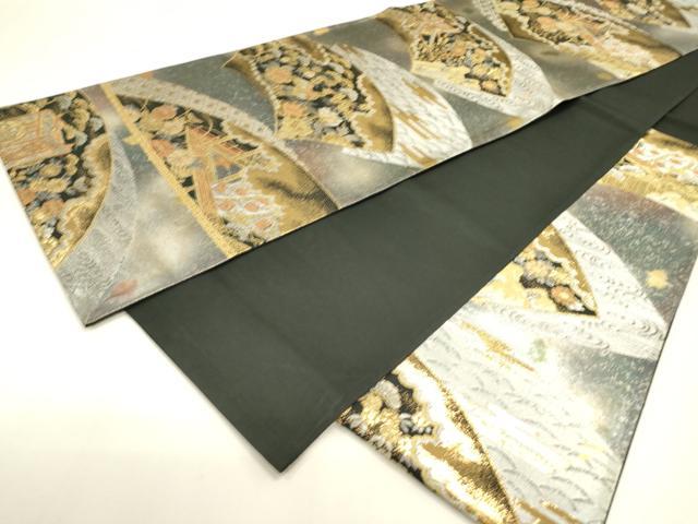 平和屋本店▼六通柄袋帯　地紙花鳥文　純金二重引箔織　正絹　逸品　DABJ7556fe