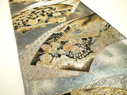 平和屋本店▼六通柄袋帯　地紙花鳥文　純金二重引箔織　正絹　逸品　DABJ7556fe