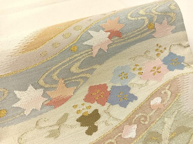 平和屋着物●爪掻き本綴れ　六通柄袋帯　流水花唐草文　金銀糸　正絹　逸品　未使用　CABM9122vp