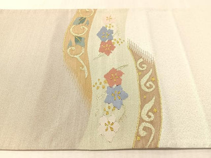 平和屋着物●爪掻き本綴れ　六通柄袋帯　流水花唐草文　金銀糸　正絹　逸品　未使用　CABM9122vp