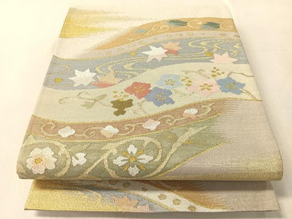 平和屋着物●爪掻き本綴れ　六通柄袋帯　流水花唐草文　金銀糸　正絹　逸品　未使用　CABM9122vp