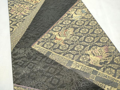 平和屋着物●日本画家　霜鳥忍の世界　彩天目織　六通柄袋帯　鳳凰花文　金糸　正絹　逸品　CABM9849hy