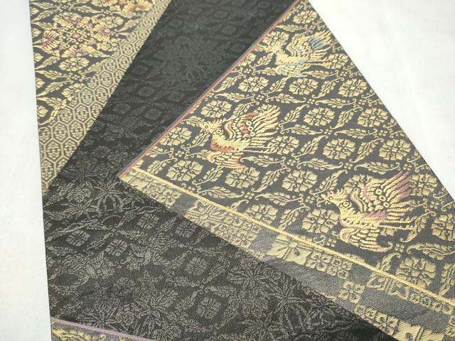 平和屋着物●日本画家　霜鳥忍の世界　彩天目織　六通柄袋帯　鳳凰花文　金糸　正絹　逸品　CABM9849hy