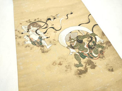 平和屋着物●伝統工芸士 新井實 両面 六通柄 京袋帯 絵画織 尾形光琳筆 俵屋宗達筆 風神雷神図屏風 反端付き 正絹 逸品 CABM9856hy
