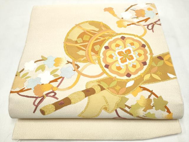 平和屋着物●爪搔き本綴れ　太鼓柄袋帯　鼓花文　金糸　正絹　逸品　CABM9850hy