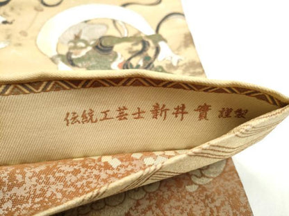 平和屋着物●伝統工芸士 新井實 両面 六通柄 京袋帯 絵画織 尾形光琳筆 俵屋宗達筆 風神雷神図屏風 反端付き 正絹 逸品 CABM9856hy