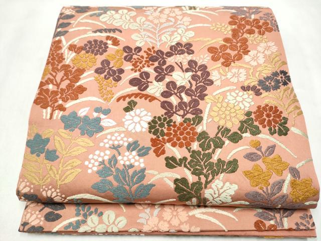 平和屋着物●六通柄袋帯　唐錦　秋草花文様　正絹　逸品　CABM9855hy
