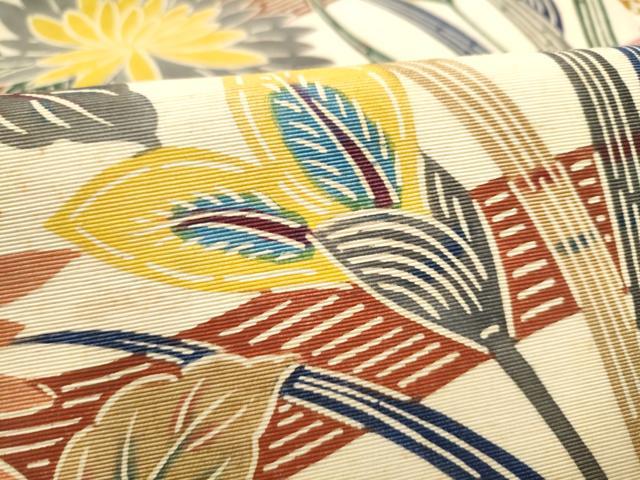 平和屋着物●両面　全通柄　本袋帯　型染め　草花文　正絹　逸品　CABM9854hy