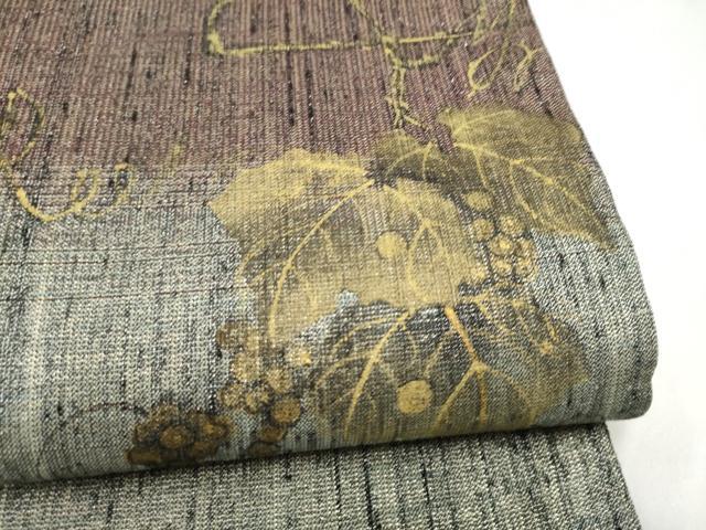 平和屋着物●両面　全通柄袋帯　紬地　藤　金糸　正絹　逸品　CABM9848hy