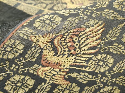 平和屋着物●日本画家　霜鳥忍の世界　彩天目織　六通柄袋帯　鳳凰花文　金糸　正絹　逸品　CABM9849hy