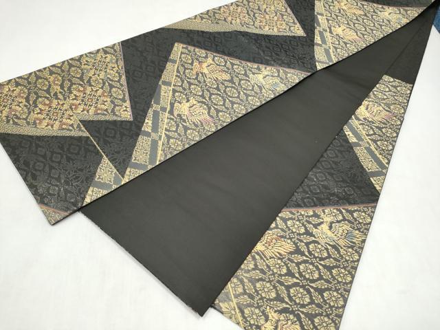平和屋着物●日本画家　霜鳥忍の世界　彩天目織　六通柄袋帯　鳳凰花文　金糸　正絹　逸品　CABM9849hy