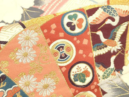 平和屋本店▼西陣　六通柄袋帯　唐織　檜扇吉祥花文　本金箔　証紙付き　正絹　逸品　未使用　DABK7571du