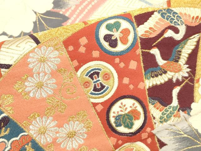 平和屋本店▼西陣　六通柄袋帯　唐織　檜扇吉祥花文　本金箔　証紙付き　正絹　逸品　未使用　DABK7571du