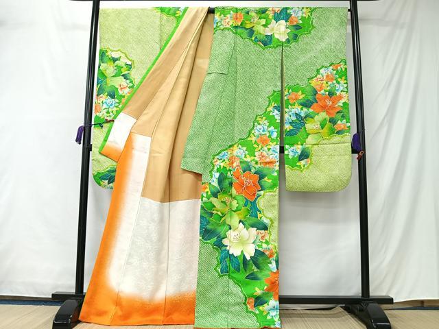 平和屋着物■豪華振袖　駒刺繍　絞り　草花文　正絹　逸品　CABM6583ua